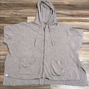 Barefoot Dreams Cozychic Ultra Lite Ribbed Zip Up Poncho Taupe Women’s Sz. L/XL